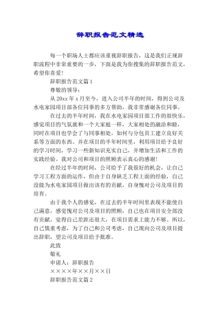 辞职报告范文精选