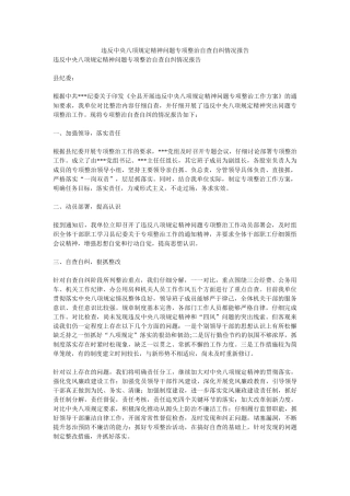 违反中央八项规定精神问题专项整治自查自纠情况报告