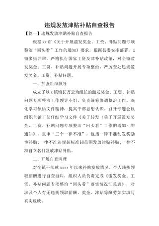 违规发放津贴补贴自查报告