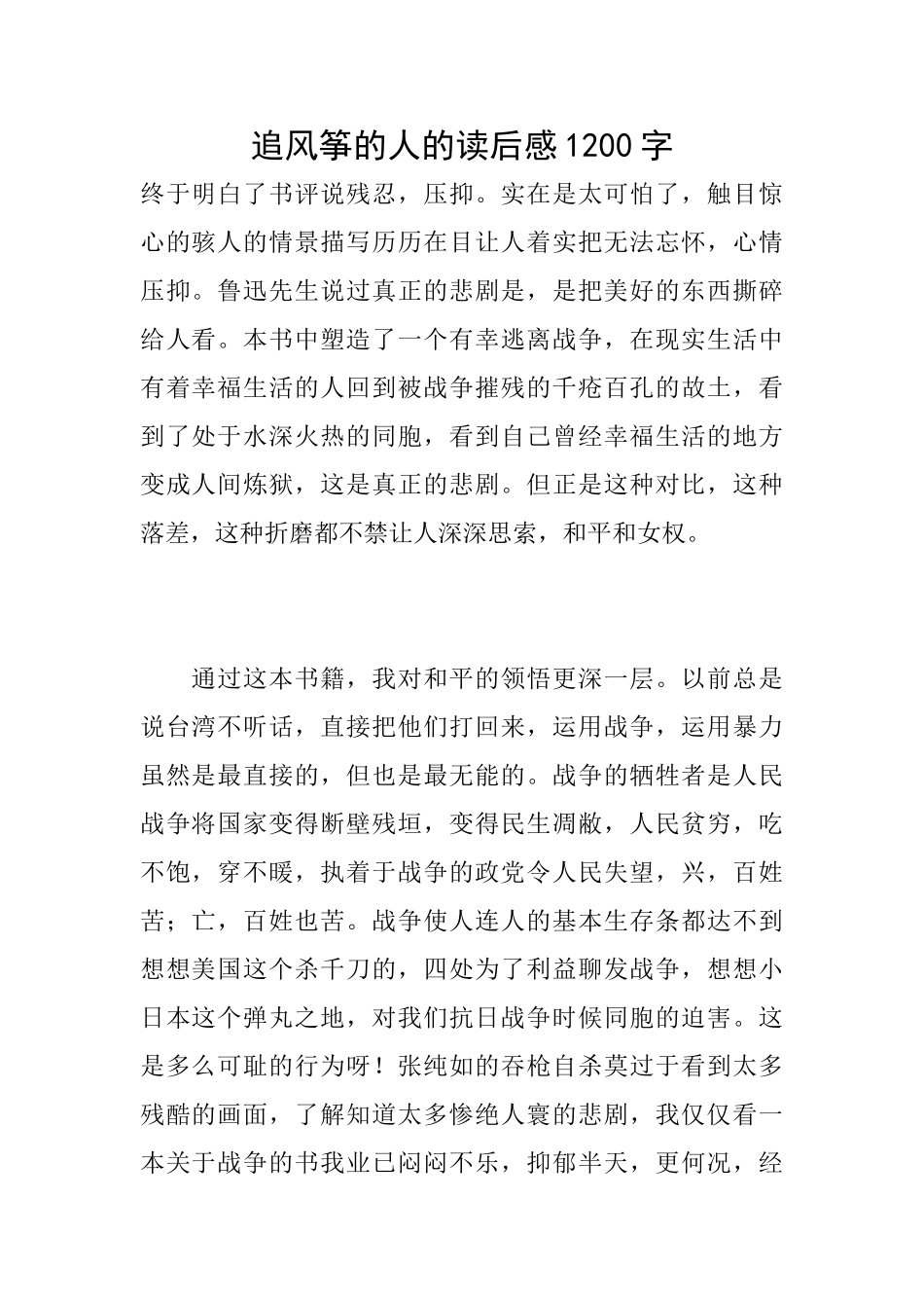 追风筝的人的读后感1200字_第1页