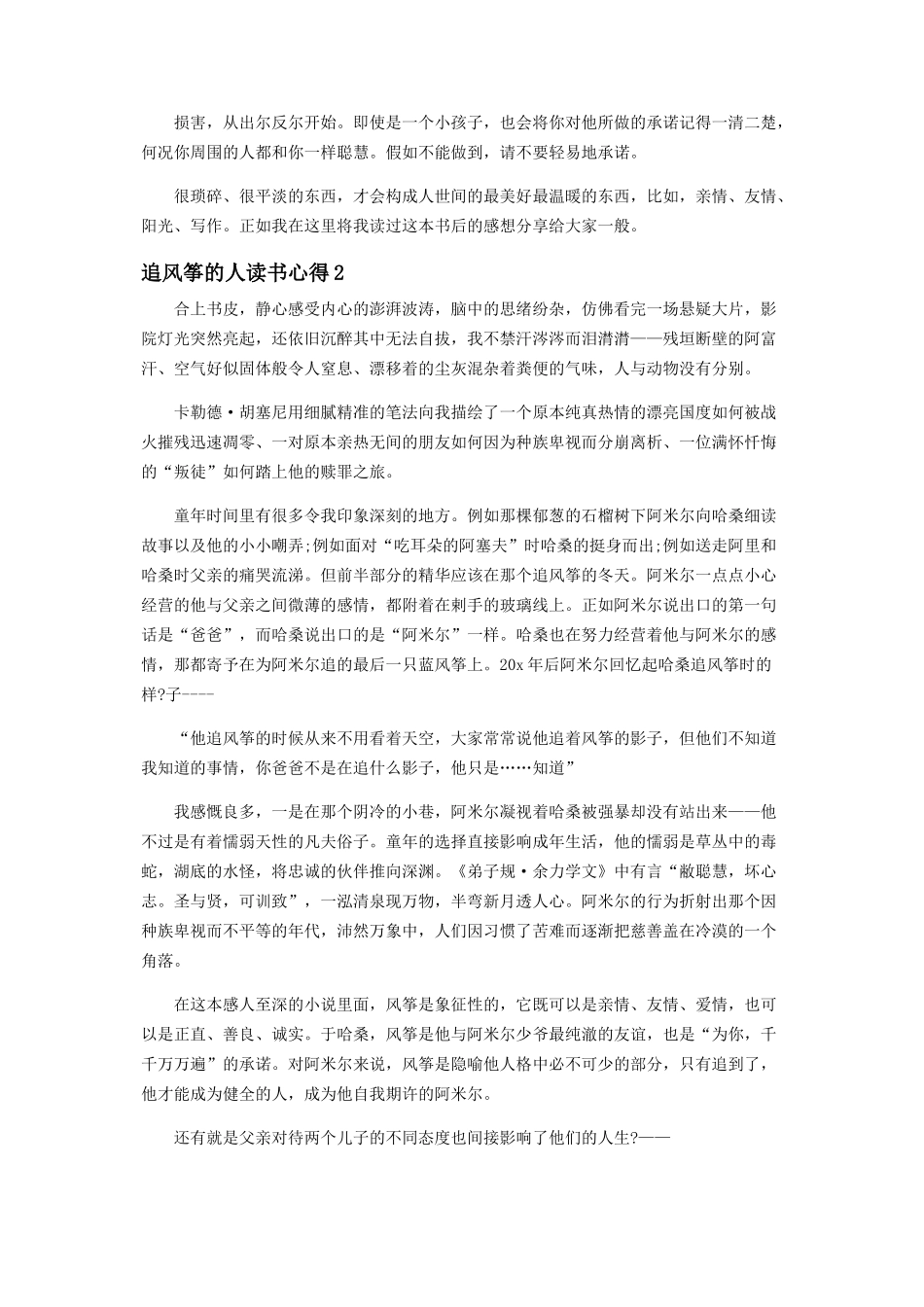 追风筝的人读书心得体会范文精选2025最新_第2页