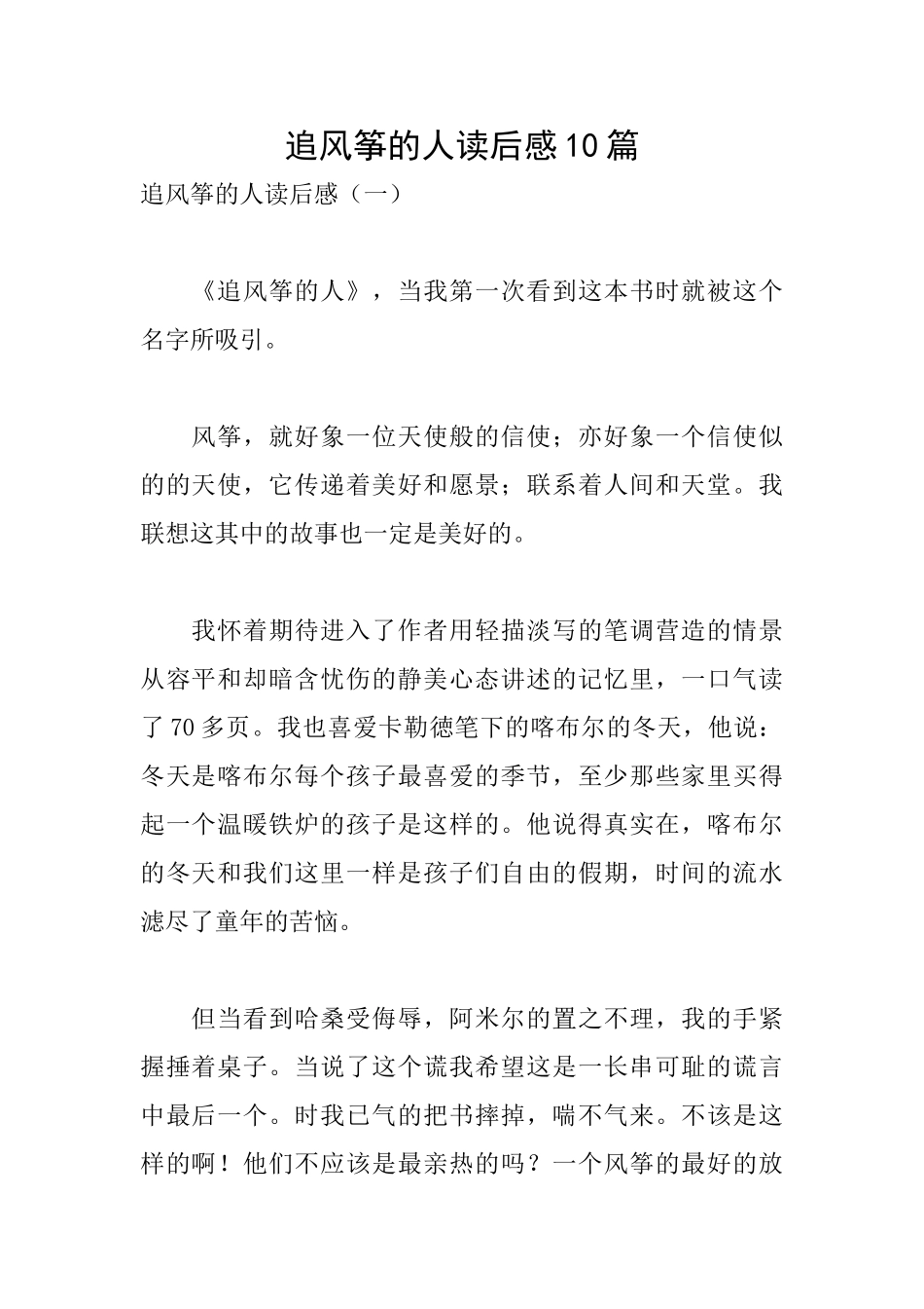 追风筝的人读后感10篇_第1页