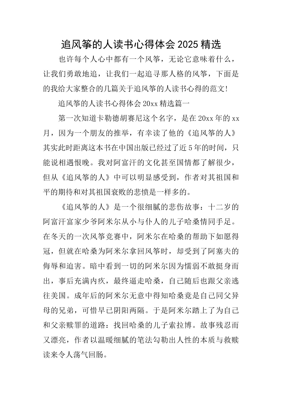 追风筝的人读书心得体会2025精选_第1页