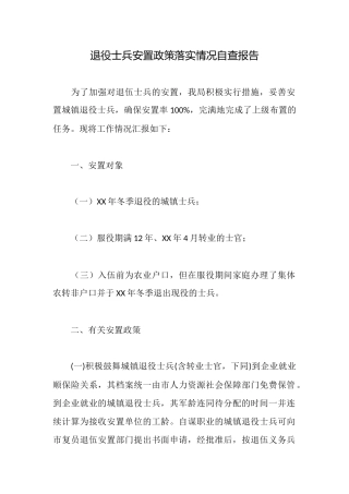 退役士兵安置政策落实情况自查报告