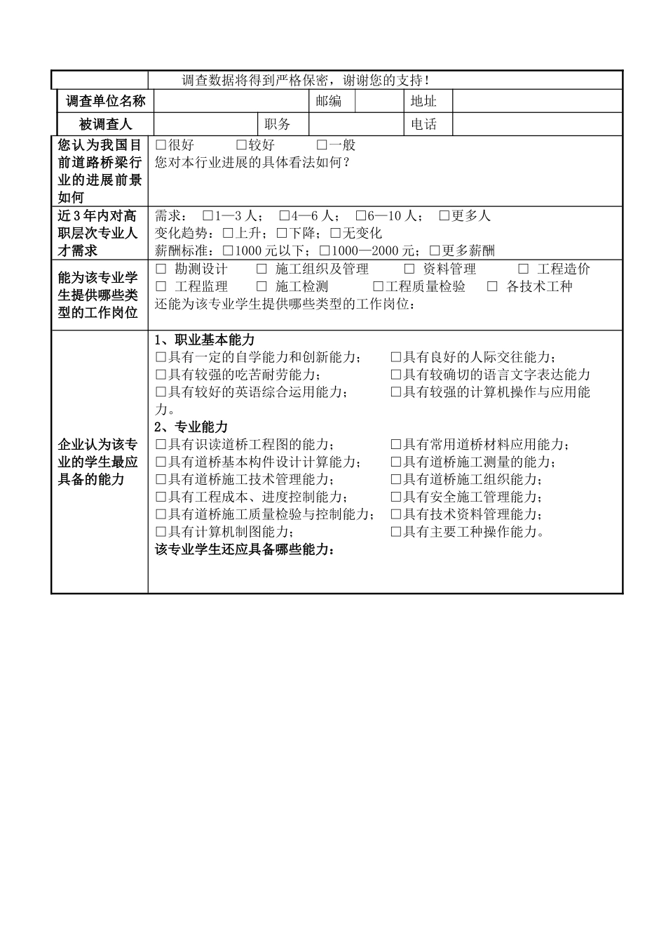 道桥工程技术人才培养方案与岗位需求调查_第2页