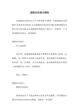 道路命名请示模板