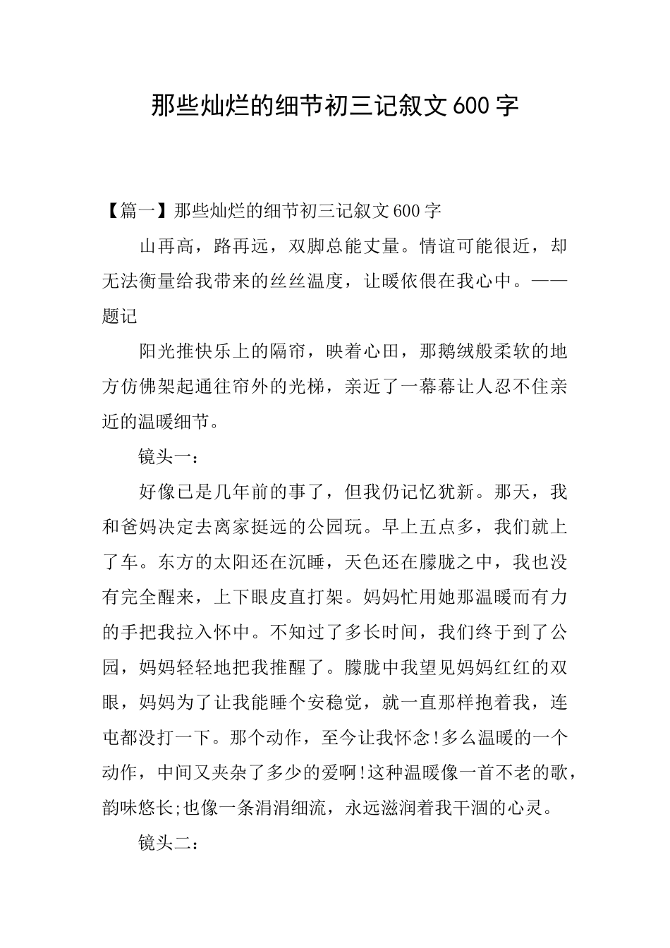 那些灿烂的细节初三记叙文600字_第1页