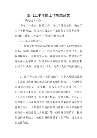 部门上半年的工作总结范文