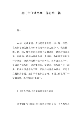 部门主任试用期工作总结三篇