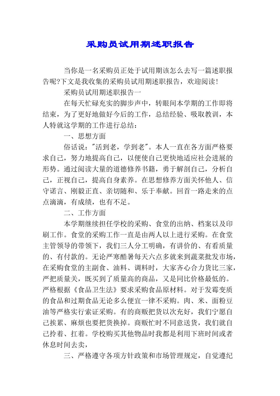 采购员试用期述职报告_第1页