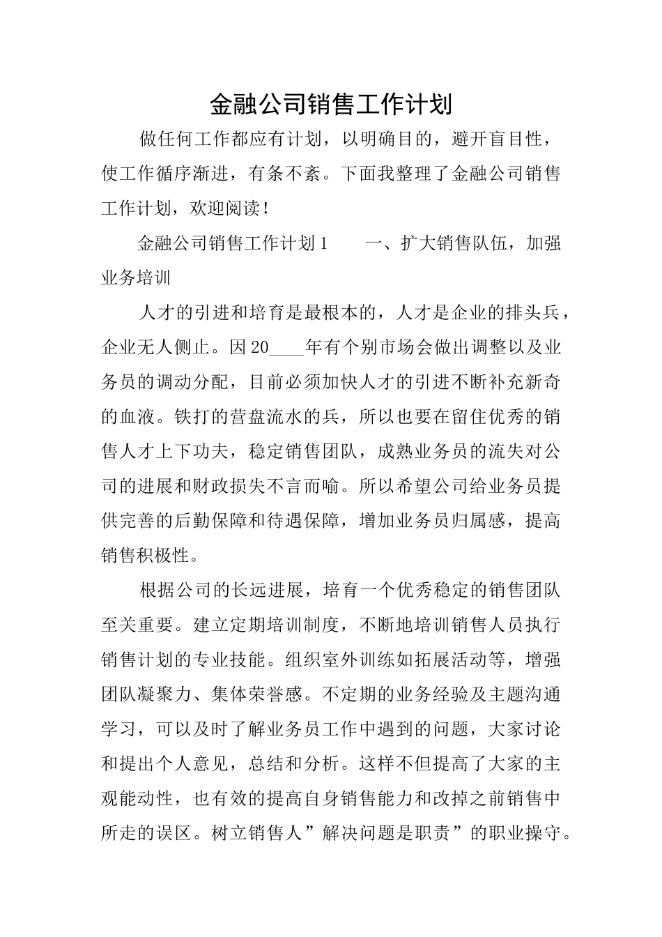 金融公司销售工作计划_第1页