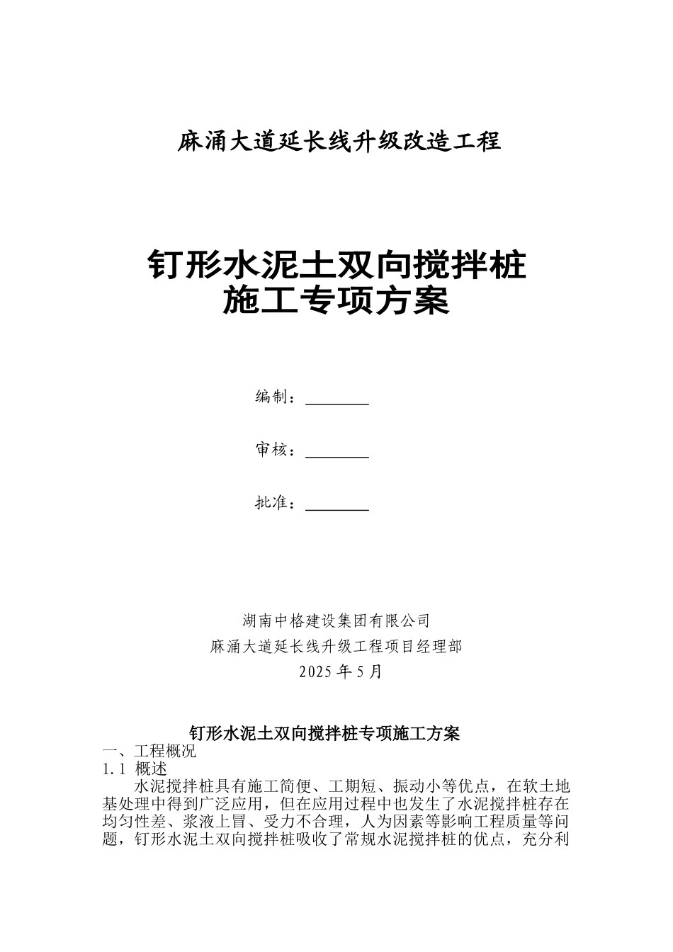 钉形双向水泥土搅拌桩施工方案_第1页