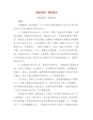 钢铁原料厂调研报告
