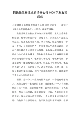 钢铁是怎样炼成的读书心得1000字左右读后感