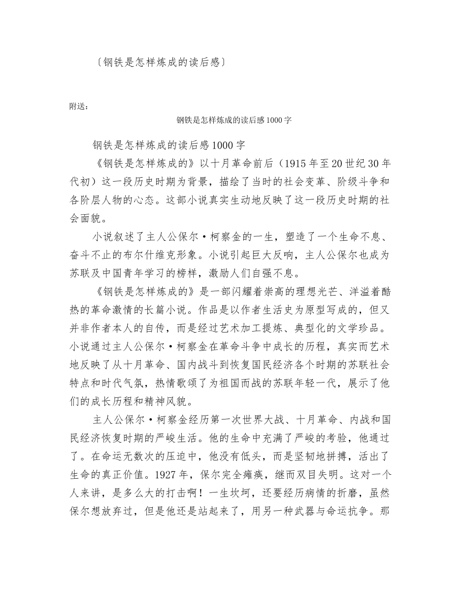 钢铁是怎样炼成的读后感_第2页