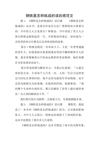 钢铁是怎样炼成的读后感范文