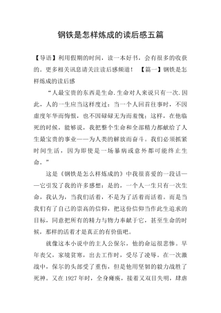 钢铁是怎样炼成的读后感五篇