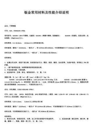 钣金常用材料及性能介绍说明