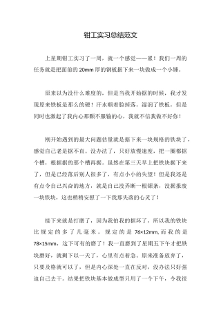 钳工实习总结范文