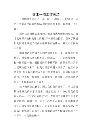 钳工一周工作总结