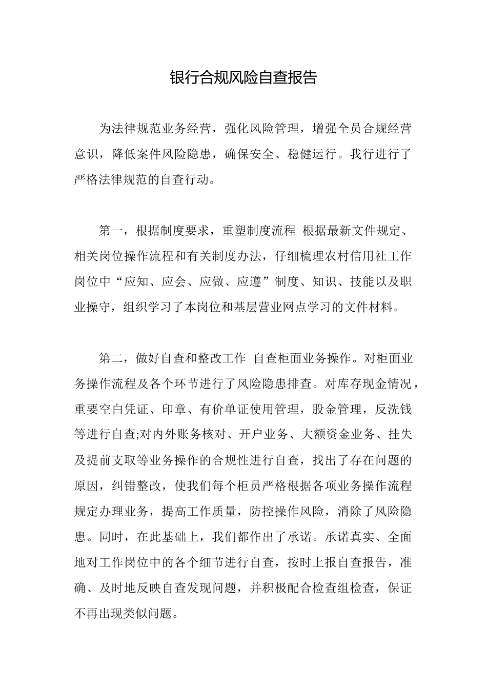 银行合规风险自查报告_第1页