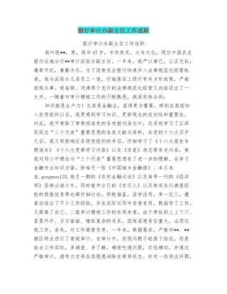 银行审计办副主任工作述职