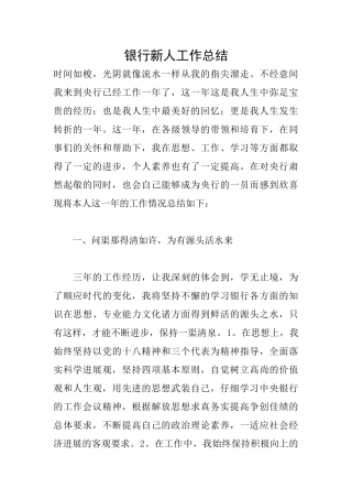 银行新人工作总结