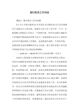 银行新员工作总结