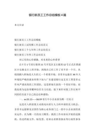 银行新员工工作总结模板4篇