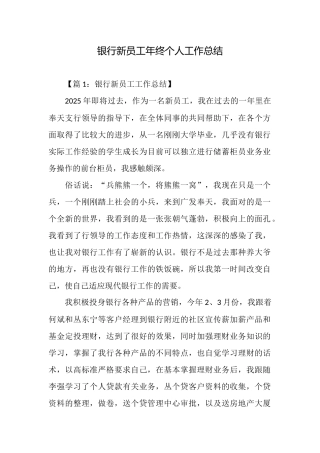 银行新员工年终个人工作总结