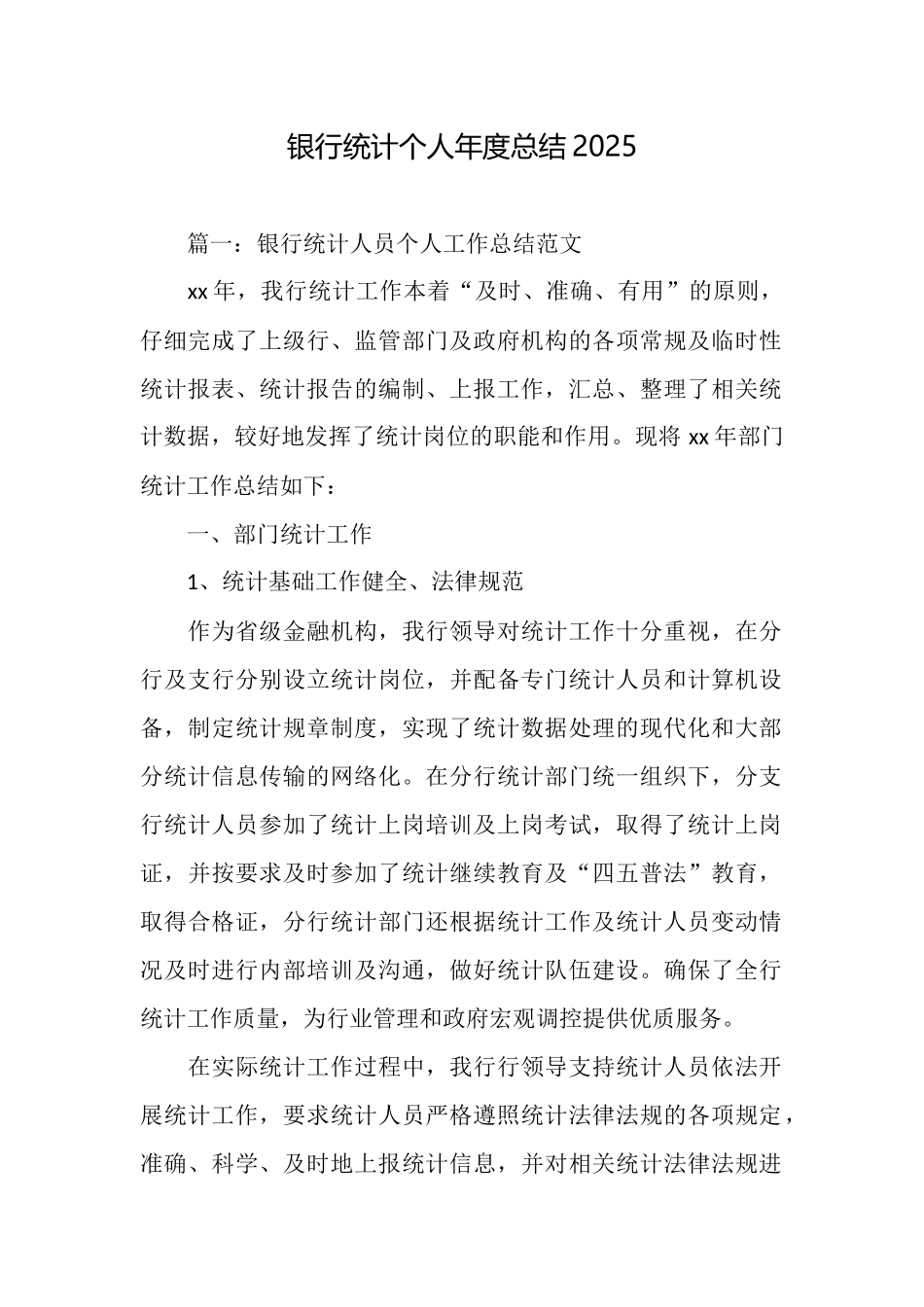 银行统计个人年度总结2025_第1页