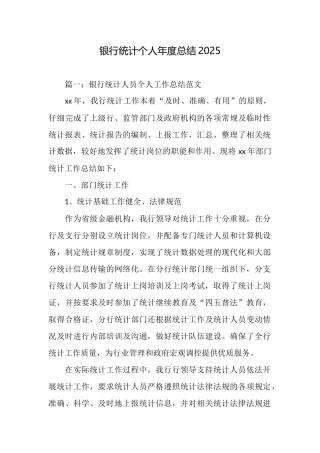 银行统计个人年度总结2025