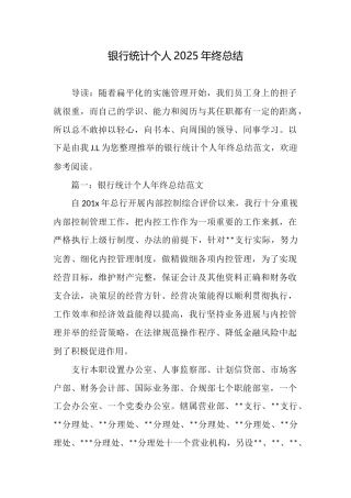 银行统计个人2025年终总结