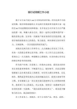 银行试用期工作小结