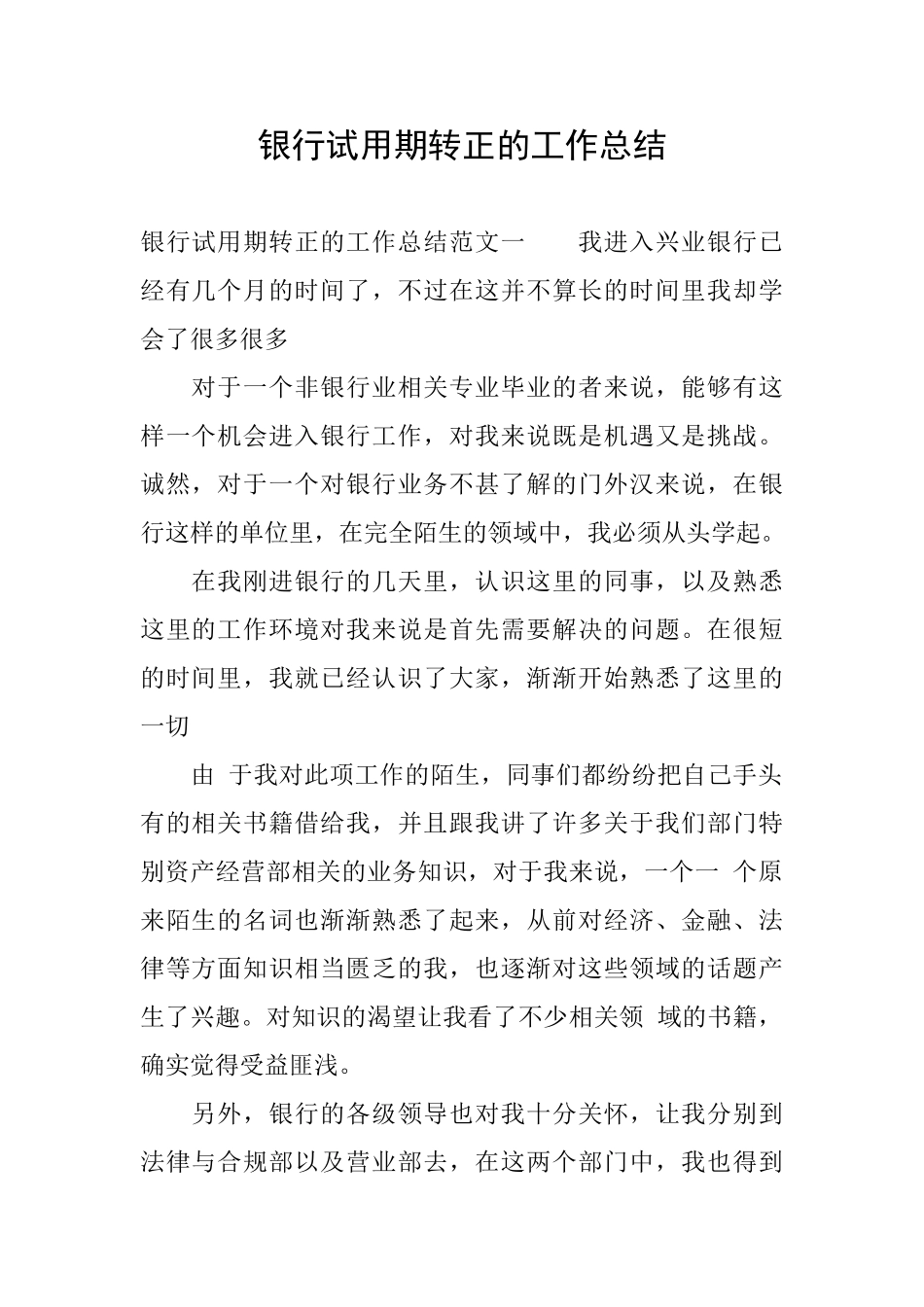 银行试用期转正的工作总结_第1页
