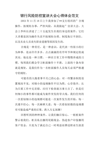 银行风险防控宣讲大会心得体会范文