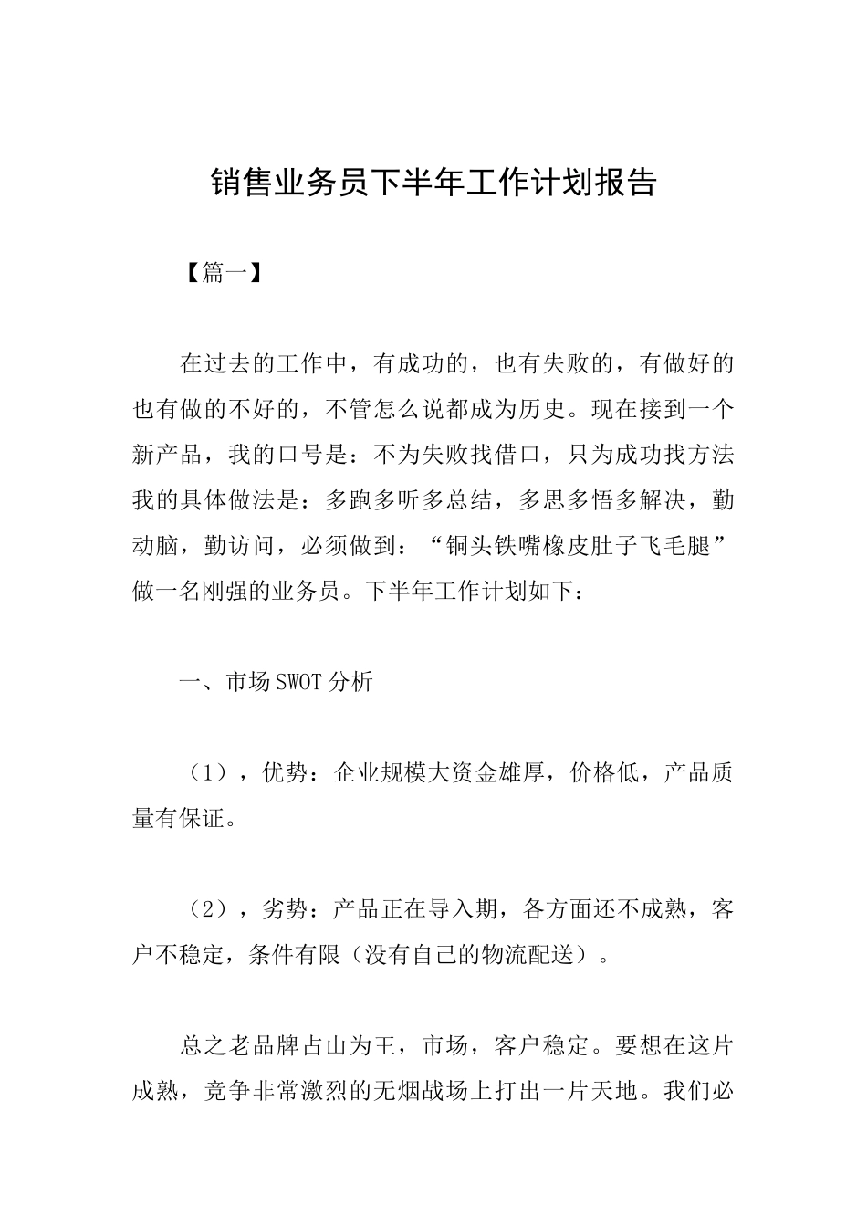 销售业务员下半年工作计划报告_第1页