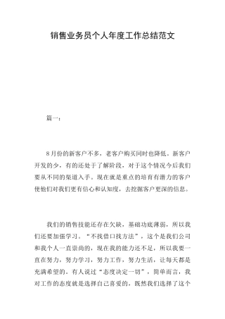 销售业务员个人年度工作总结范文