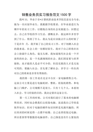 销售业务员实习报告范文1500字