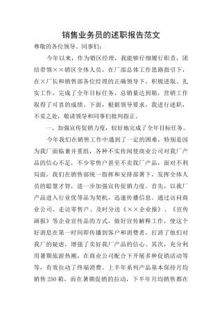 销售业务员的述职报告范文