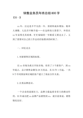 销售业务员年终总结800字
