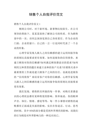 销售个人自我评价范文