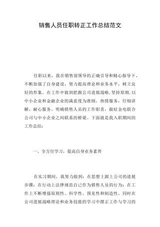 销售人员任职转正工作总结范文