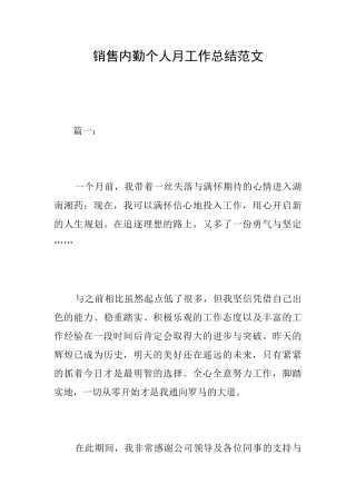 销售内勤个人月工作总结范文