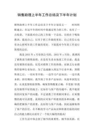 销售助理上半年工作总结及下半年计划