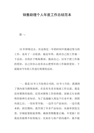 销售助理个人年度工作总结范本