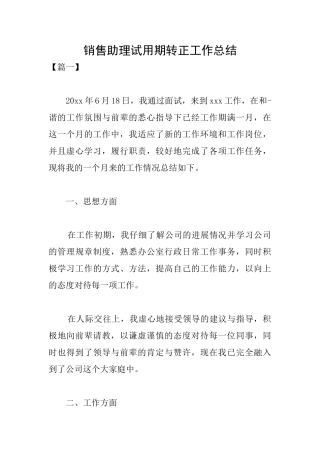 销售助理试用期转正工作总结