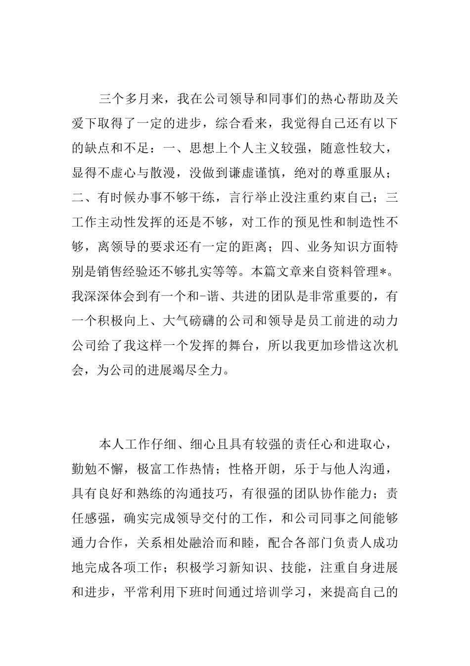 销售助理试用期满转正工作总结三篇_第2页