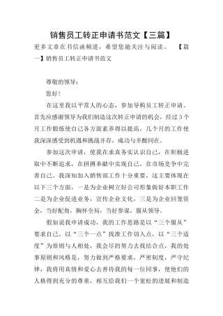 销售员工转正申请书范文