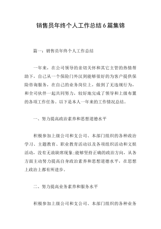 销售员年终个人工作总结6篇集锦